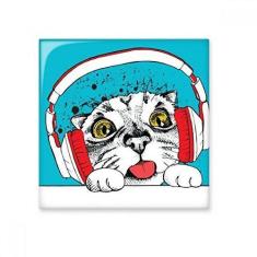Imagem de Fone de ouvido vermelho branco gato protege animal amante de animais de estimação azulejo brilhante decalque pedra adornada tijolo vitrificado