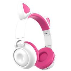Imagem de Fone De Ouvido Gatinha Bluetooth Led 8 Cor Headphone Rosa - Exbom
