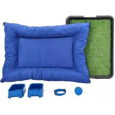Imagem de Kit Cachorro Gato Cama Caminha Futon Sanitário Grama Sintética Médio -