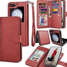 Imagem de Capa para Galaxy Z Flip 5, 2023 Galaxy Z Flip5, capa carteira Tekcoo de couro PU de luxo com compartimentos para cartões de crédito [capa magnética destacável] Suporte para Samsung Z Flip5 5G
