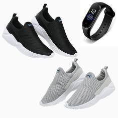 Imagem de 2 Tênis Masculino Esporte Academia Caminhada Treino Conforto Dia a Dia + Relógio-Masculino