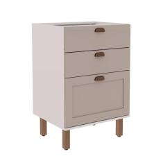 Imagem de Balcão de Cozinha 60cm Iluminata 100% Mdf 3 Gavetas Branco/Marrom Claro - Genialflex