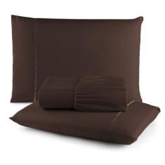 Imagem de Kit Jogo de Cama Lençol Casal 3 Peças Com Elástico 400 Fios Super Maci