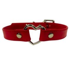 Imagem de Coleira Coração Couro Vermelho Choker Gargantilha Colar Haloween Fanta
