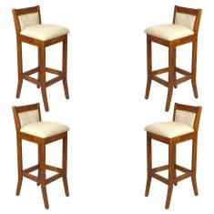 Imagem de Kit 4 Banquetas Estofadas Alta Lucca 38 Cm Pés Madeira Maciça Imbuia Para Bancada Bar L62 - RMI