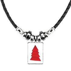 Imagem de DIYthinker Colar abstrato de árvore de Natal com padrão de origami, joia com torque, pingente de corda de couro
