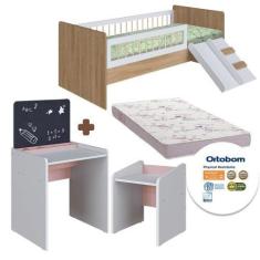 Imagem de Conjunto Cama Montessoriana Com Colchão Ortobom Mesa Infantil Aveiro O