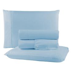 Imagem de Kit Completo Roupa de Cama Queen Lençol Micropercal Azul