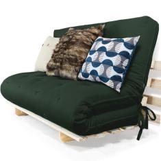 Imagem de Sofa Cama Casal Futon Oriental Verde Militar Com Madeira Maciça
