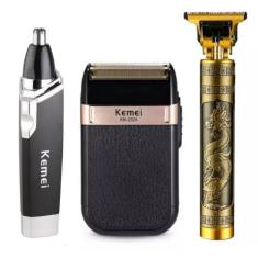 Imagem de Kit Profissional Barber Shop Kemei Shaver 2024 + Dragão T9 + Aparador