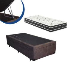Imagem de Cama Box Baú Solteiro Colchão Molas Ensacadas + Box Suede Marrom 59X88