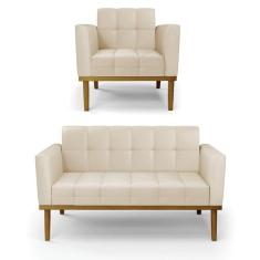 Imagem de Sofá Namoradeira e Poltrona Base de Madeira Castanho Elisa Corino Bege D03 - D`Rossi
