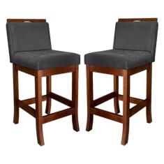Imagem de Kit 2 Banquetas Média Estofada para Balcão Turim Madeira Castanho Suede Cinza CCS