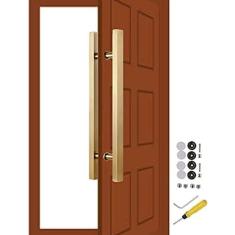 Imagem de Maçaneta da porta de entrada quadrada, maçanetas modernas da porta do celeiro, puxador/haste da porta do celeiro, maçanetas da porta do chuveiro em aço inoxidável, design de dois lados, dour