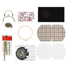 Imagem de Kit de Materiais Artesanais Faça você Mesmo – Bolsa Versátil de Retalhos de 16,5 Cm Com Moldura de Metal – Desenhos Florais, Estrelados e de Girassol Com Bastidor de Bordado e