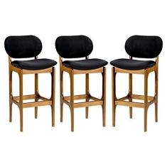 Imagem de Kit 3 Banquetas Alta Decor 50 x 104 Cm Madeira Maciça Imbuia Suede Preto L14 - RMI