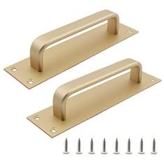 Imagem de TTZEZE Pacote com 2 maçanetas de porta de armário com placa, puxador de portão de liga de alumínio de 18 cm, puxador de porta simples moderno para porta deslizante de celeiro, porta corta-fogo, porta