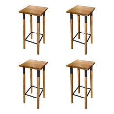 Imagem de Kit 4 Banquetas Bistro Industrial Colors Ferro e Madeira Maciça - Pret