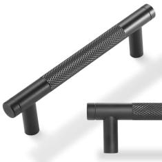 Imagem de POVEFONK Pacote com 10 puxadores de armário de cozinha pretos foscos, puxadores de armário serrilhados, puxadores de gaveta pretos