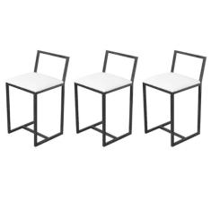 Imagem de Jogo 3 Banqueta Baixa Para Cozinha Preta Industrial Estofado