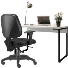 Imagem de Kit Cadeira Escritório Job Crepe e Mesa Escrivaninha Industrial Soft F01  Fosco - Lyam Decor