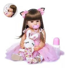Imagem de Boneca Reborn Bebê 100% Silicone Princesa Rosa 55cm - Toy King