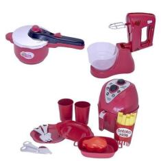 Imagem de Cozinha Infantil Menino Air Fryer Vermelho Brinquedo 14Peças - Altimar