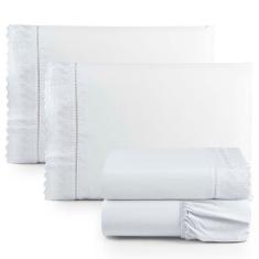 Imagem de Jogo De Lençol King 4 Pçs Basic Percal 180 Fios Lese Bordado Inglês - Branco