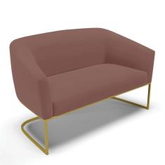 Imagem de Sofá Namoradeira 2 Lugares Base Industrial Dourado Stella Veludo D03 - D'rossi Cor Rose
