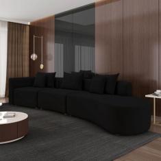 Imagem de Sofá Curvo Decorativo Kimiko 437Cm 5 Lugares Sala de Estar com Chaise Veludo Preto G52 - Gran Belo