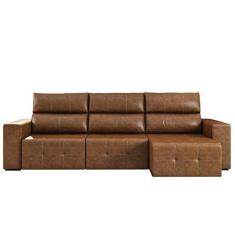 Imagem de Sofá Retrátil Reclinável 5 Lugares Sala de Estar 344cm Russo Couro Caramelo - Gran Belo