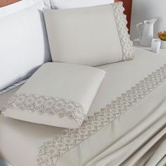 Imagem de Jogo Cama Casal Queen London Bordado Inglês 200 Fios 4Pç