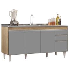 Imagem de Balcão Gabinete 160cm Sem Tampo 4 Portas 2 Gavetas Arkansas Castanho/Cinza - Lumil Móveis