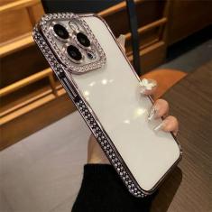 Imagem de Capa de telefone transparente com brilho de diamante e strass de luxo para iPhone 15 11 12 13 14 Pro Max Capa de silicone macio, rosa, para iPhone 15 Pro