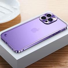 Imagem de Estojo de armação de metal galvanizado de luxo para iPhone 11 12 13 14 Pro Max 12 13 Mini 14Plus Capas de telefone com placa traseira de acrílico fosco, Roxo 1, para iPhone 13Pro