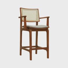 Imagem de Banqueta Alta Bistrô Gus com Braços Madeira Maciça Encosto Telinha Assento Anatômico Linho