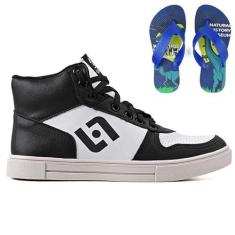 Imagem de Tenis Infantil Meninos Botinha Cano Alto Escolar Casual Basico + Chinelo