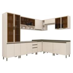 Imagem de Cozinha Completa De Canto Connect 9 Peças Com Cristaleira - Móveis Hen