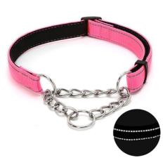 Imagem de Coleira para cães Martingale com corrente de aço inoxidável, coleira refletiva de nylon acolchoada macia, sem puxão, corrente resistente, para cães grandes, médios e pequenos (rosa, 27 a 39,9 cm)