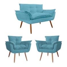 Imagem de Kit 01 Sofá 2 Lugares Namoradeira E 02 Poltronas Decorativas Opala Par