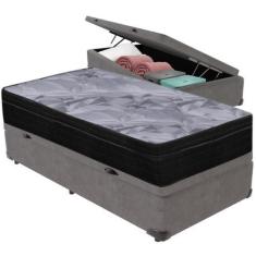 Imagem de Cama Box Baú Cinza e Colchão Airtech Pampa Molas ensacadas Solteiro Or
