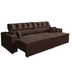 Imagem de Sofá 3 Lugares Smart 2,12 Metros Marrom Retrátil Reclinável Tecnologia