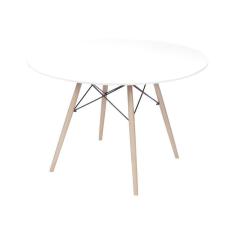 Imagem de Mesa De Jantar Redonda 110 Cm Dkr Base De Madeira Tampo Branco Mdf
