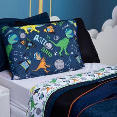 Imagem de Jogo De Cama Astrodino Branco/Azul Marinho Queen 04 Peças