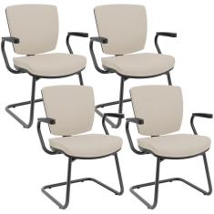 Imagem de Kit 04 Cadeiras De Escritório Fixa Executiva Office Preto Slim Baixa Flexi P03 Vinil Bege