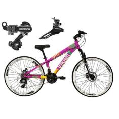 Imagem de Bicicleta Aro 26 Vikingx Tuff Roxo/Amarelo 21V Alumínio Câmbio Shimano