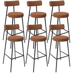 Imagem de Kit 06 Banquetas Alta Bar Cozinha Sala De Jantar Em Aço Milão L02 Bouclê Terracota - Lyam Decor