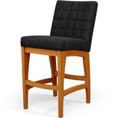 Imagem de Banqueta Baixa Para Cozinha Bancada Bar Sala De Jantar Fixa Mila L02 Linho Chumbo - Lyam Decor