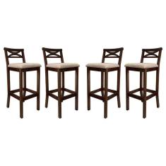 Imagem de Kit 4 Banquetas Alta Estofada para Bancada Madri Madeira Capuccino Suede Bege CCS