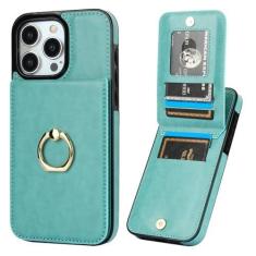 Imagem de KIHUWEY Capa carteira para iPhone 15 Pro Max com suporte para cartão de crédito, anel de rotação de 360° de couro PU fecho magnético suporte capa protetora resistente para mulheres e homens 16,7